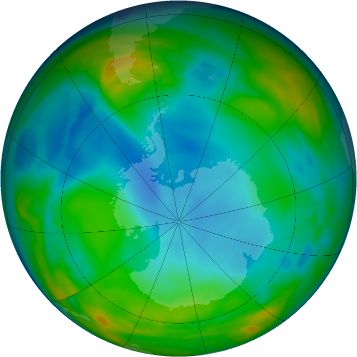 Antarctic ozone map for 21 June 2007